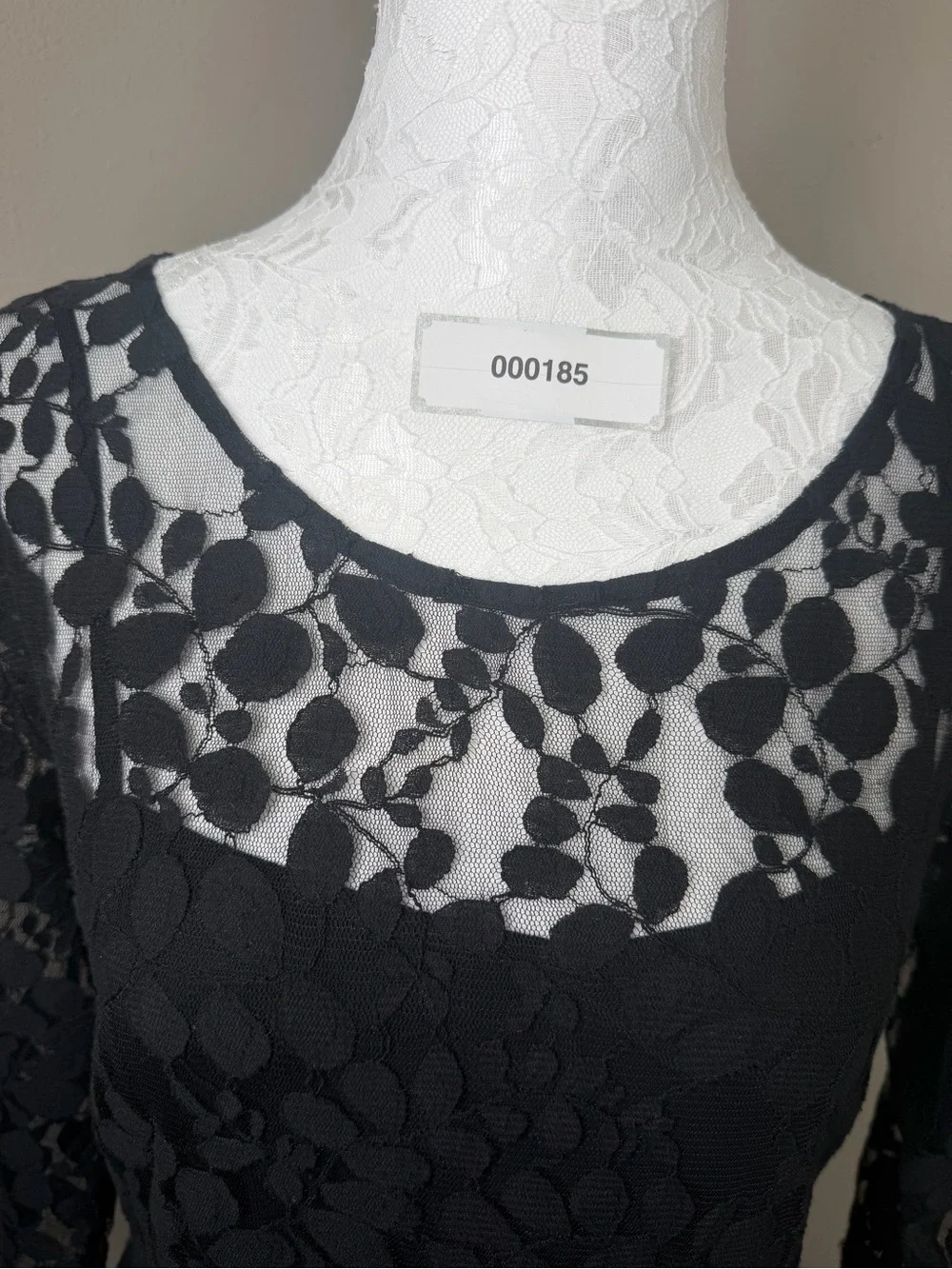Free People Women’s Size 12 Black Lace Fit & Flare Dress Sheer 3/4 Sleeve Boho